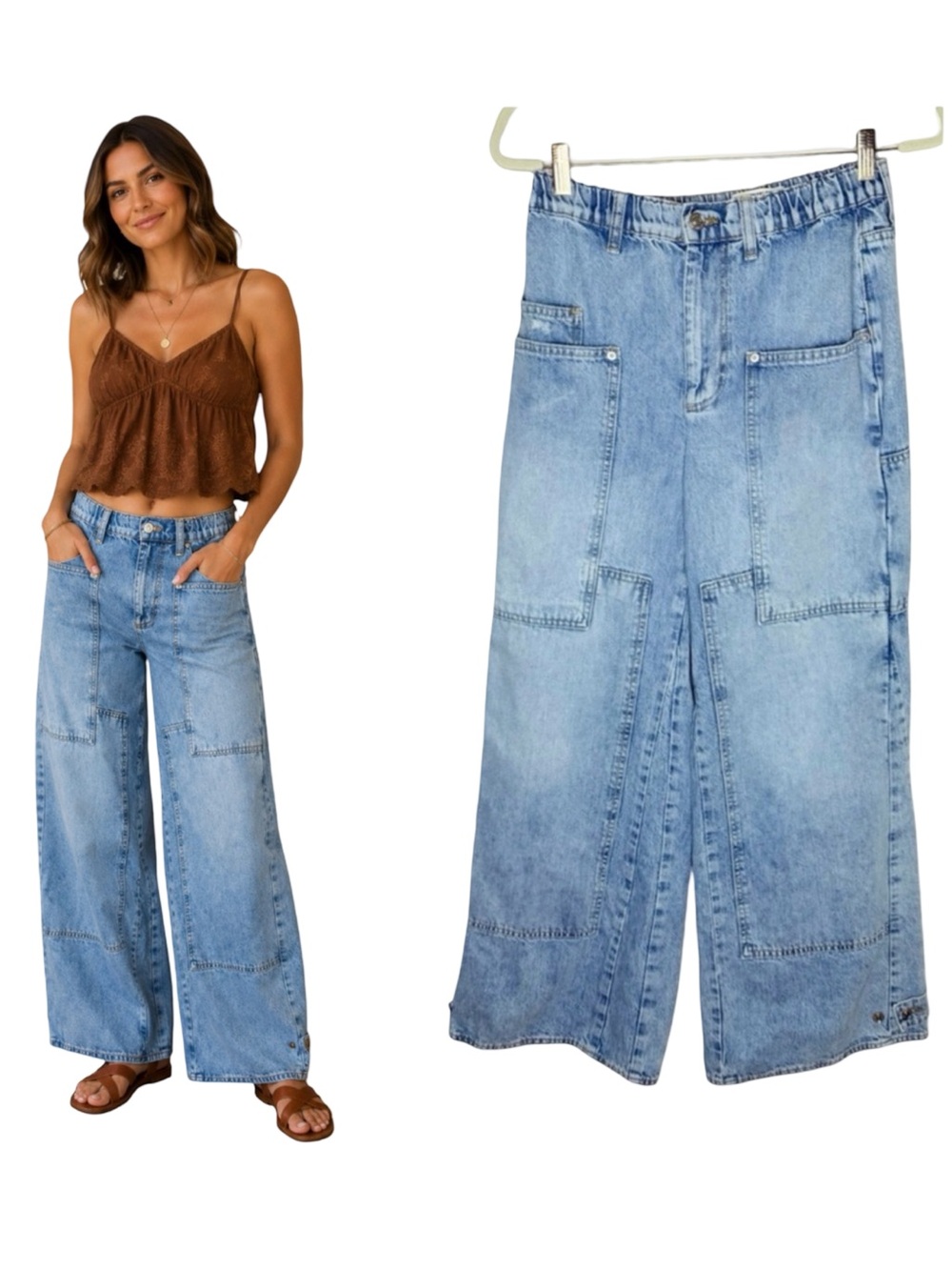 Free People We The Free Curvy Outlaw Wide Leg Jeans Size Small High Waist Baggy